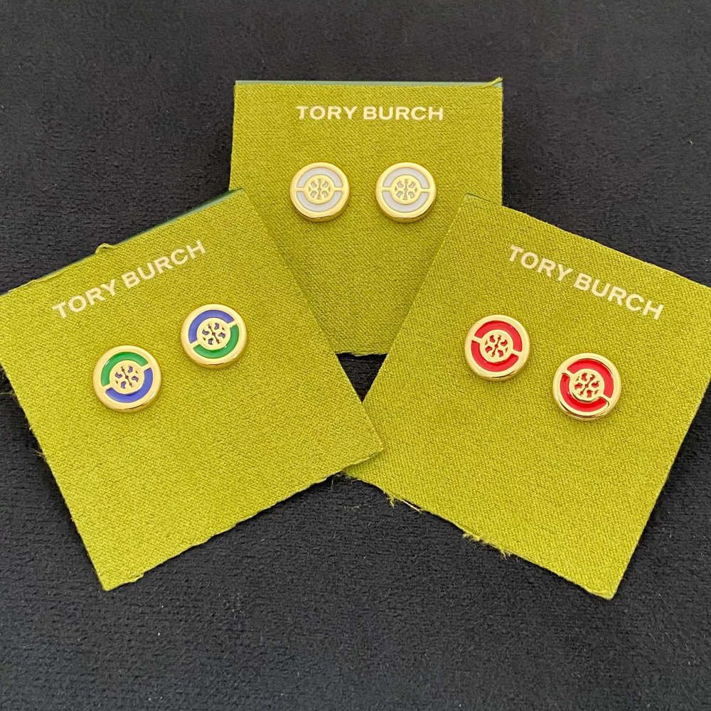 Tory Burch Geometric Enamel Stud Earrings